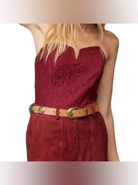 Porridge Anthropologie Burgundy Strapless Lace Corset Tube Top Size S NWOT!